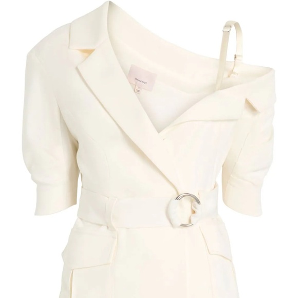 NEW CINQ À SEPT Off White one shoulder vegan leather Jacket US 10 - Picture 5 of 5